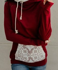 Cheapest ✨ Ampersand Ave 👩 women Doublehood Sweatshirt in Lace Burgundy 🤩