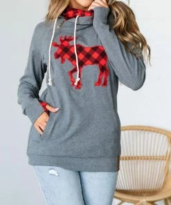 Wholesale 😉 Ampersand Ave 👩 women Reindeer Crossing Doublehood Sweatshirt in Grey Multi 🧨