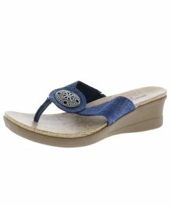Best Pirce 😉 Minnetonka Dana 👩 Womens Denim Slip On Thong 🩴 Sandals 💯