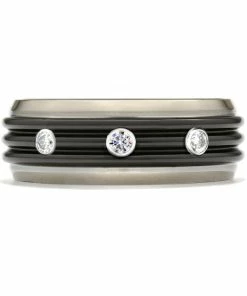 Deals 🧨 Hearts On Fire men Commanding Black Titanium Tri-Dome Bevel Band 🥰