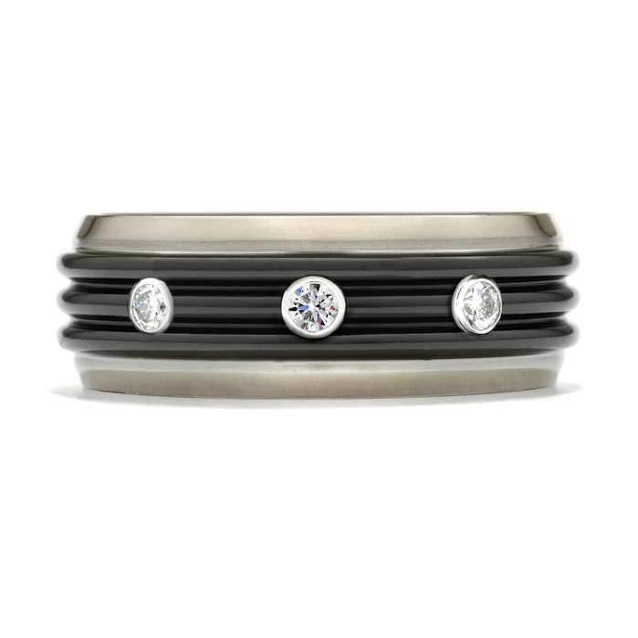 Deals 𧨠Hearts On Fire men Commanding Black Titanium Tri-Dome Bevel Band π₯°
