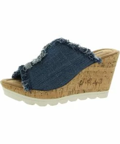 Cheapest 👏 Minnetonka York 👩 Womens Peep Toe Slide On Wedge 🩴 Sandals 👏