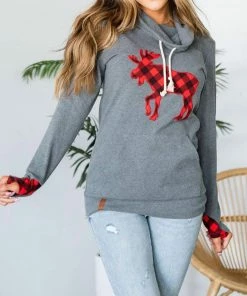 Discount 😉 Ampersand Ave 👩 women Sleigh The Day Cowlneck Sweatshirt in Grey Multi 🎉