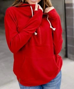 Budget ❤️ Ampersand Ave 👩 women Performance Fleece Halfzip Sweatshirt in Cherry 💯